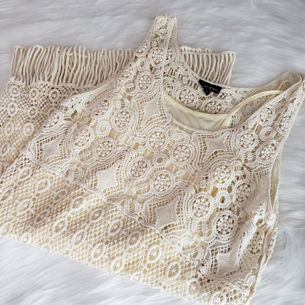 NWT Boho Macrame Women's Tank Dress Removable Lining 2 Piece size Small